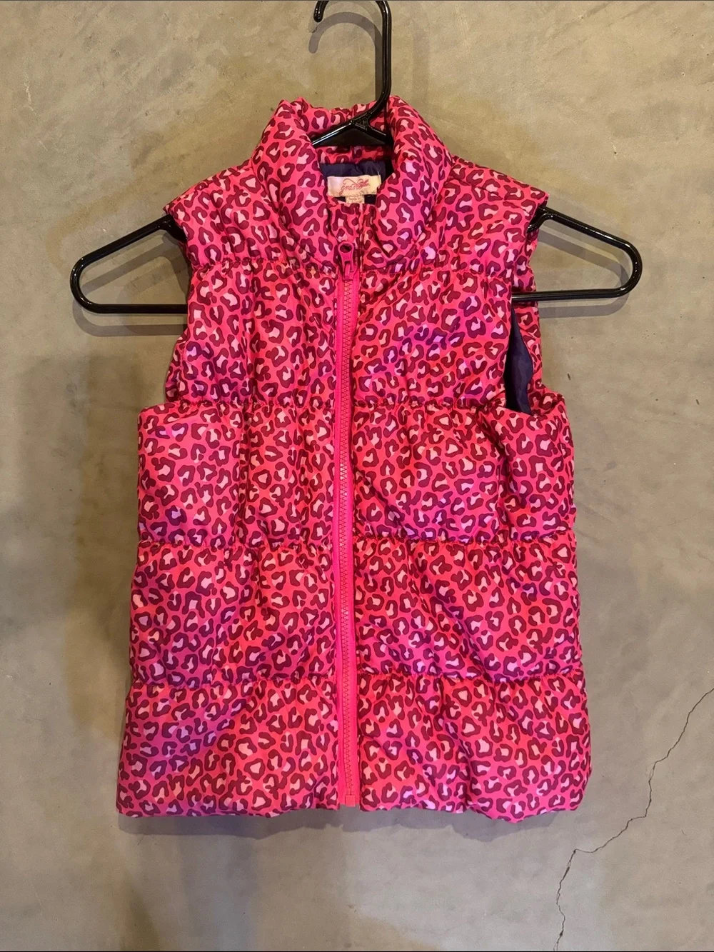 Girls Pink Leopard Print Puffer Vest